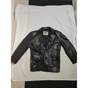 Nopal Blazer women's Black Leather Button Accents Lined Mid-Length CH